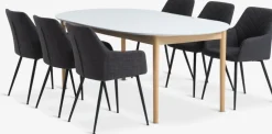 MARSTRAND + PURHUSMesa MARSTRAND Ø110 blanco + 4 sillas PURHUS gris
