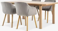 MEJLSKOV + ADSLEVMesa MEJLSKOV L180 roble + 4 sillas ADSLEV terciopelo gris