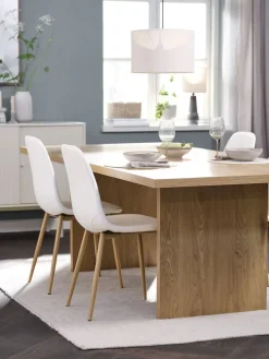 MUNKEBY + JONSTRUPMesa MUNKEBY L220 roble cálido + 4 sillas JONSTRUP blanco