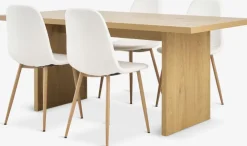 MUNKEBY + JONSTRUPMesa MUNKEBY L180 roble cálido + 4 sillas JONSTRUP blanco