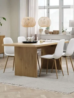 MUNKEBY + JONSTRUPMesa MUNKEBY L180 roble cálido + 4 sillas JONSTRUP blanco