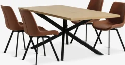 NORTOFT + HYGUMMesa NORTOFT L200 roble cálido + 4 sillas HYGUM marrón/negro