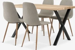 ROSLEV + BISTRUPMesa ROSLEV L140 roble natural + 4 sillas BISTRUP arena