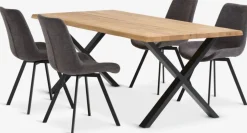 ROSLEV + HYGUMMesa ROSLEV L200 roble natural + 4 sillas HYGUM gris