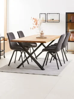 ROSLEV + HYGUMMesa ROSLEV L200 roble natural + 4 sillas HYGUM gris