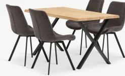 ROSLEV + HYGUMMesa ROSLEV L140 roble natural + 4 sillas HYGUM gris