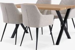 ROSLEV + PURHUSMesa ROSLEV L140 roble natural + 4 PURHUS blanco crudo/negro