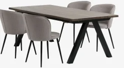 SANDBY + RISSKOVMesa SANDBY L210 roble oscuro + 4 sillas RISSKOV gris claro