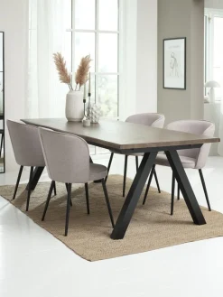 SANDBY + RISSKOVMesa SANDBY L210 roble oscuro + 4 sillas RISSKOV gris claro