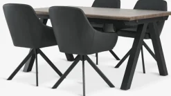 SANDBY + ROSTRUPMesa SANDBY L160 roble oscuro + 4 sillas ROSTRUP negro