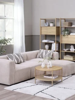 SKEJBYSofá modular SKEJBY 3 plazas con puf tela beis