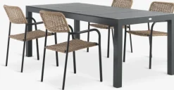 TYDAL + ORKANGERMesa TYDAL L208/272 negro + 4 sillas ORKANGER natural