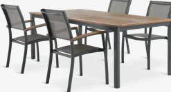 ULBJERG + SIRDALMesa ULBJERG L214/297 madera dura + 4 sillas SIRDAL gris