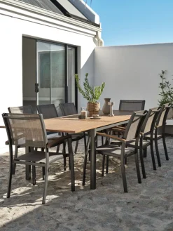 ULBJERG + SIRDALMesa ULBJERG L214/297 madera dura + 4 sillas SIRDAL gris