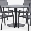 VAMDRUP + STRANDBYMesa VAMDRUP Ø120 + 4 sillas STRANDBY gris