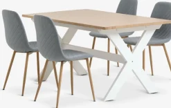 VISLINGE + JONSTRUPMesa VISLINGE L150 natural + 4 sillas JONSTRUP azul claro