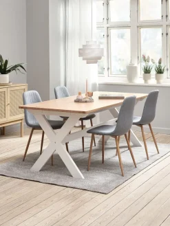 VISLINGE + JONSTRUPMesa VISLINGE L190 natural + 4 sillas JONSTRUP azul claro